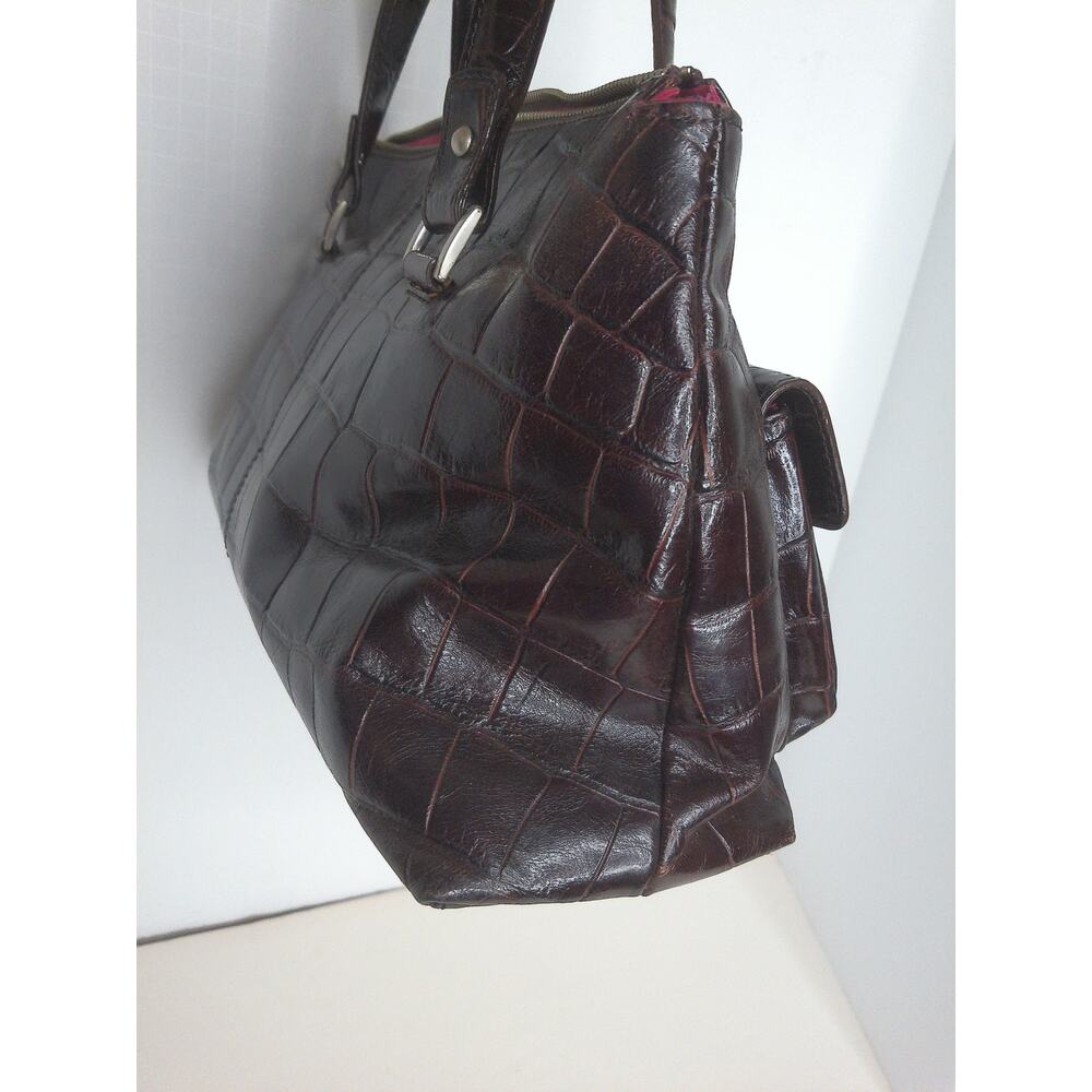 Vintage Maxximum Brown Croc Embossed Leather Shoulder Bag Y2K Cargo Tote Purse - Picture 13 of 13